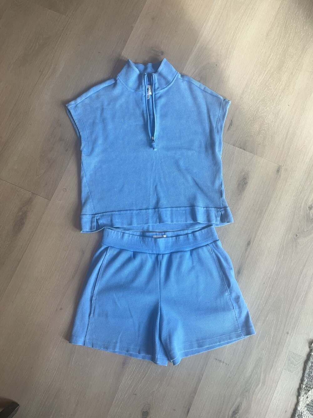 Sunnyside by Sundry Waffle Knit Quarter-Zip Top and Shorts Set Size M